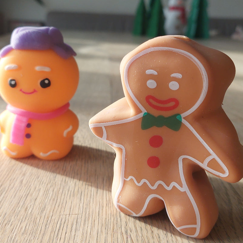 ginger breadman fidgets, van needoh en strecht pop met zand vulling, fidgets