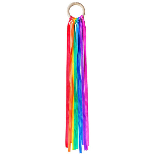 regenbogen hand kite, danslint, ring met lintjes, motoriekspeelgoed