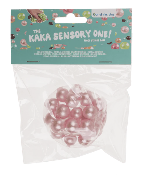 ASMR fidget bal parelmoer roze in verpakkings zakjes, the kaka sensory one, met harde balletjes – sensorische antistressbal