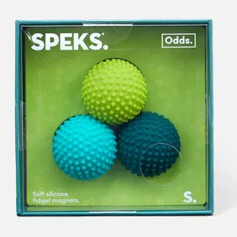 SPEKS Odds silicone fidget ballen in groene variant met stekelige noppen, zichtbaar in verpakking