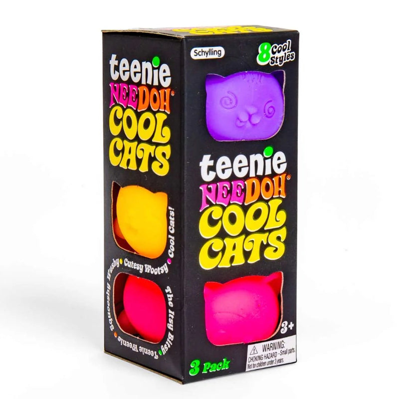 Teenie needoh cool cats, drie mini antistressballen in poes vorm, sensoriek materiaal