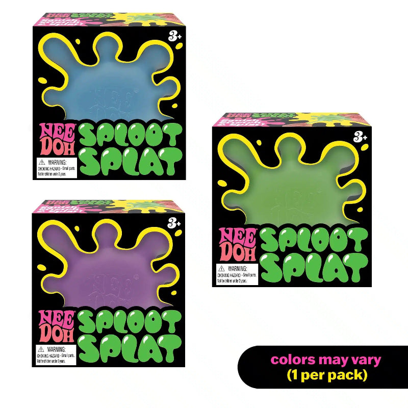alle drie kleuropties van de needoh sploot splat fidget, sensoriek materiaal
