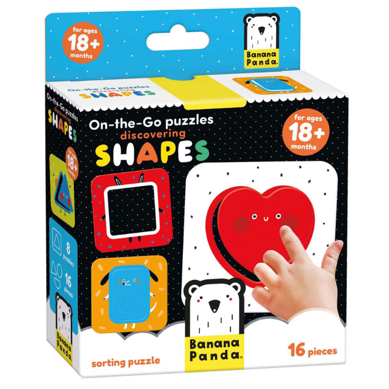 on the go puzzel discovering shapes van banana panda. puzzel met contrast, vormenpuzzel