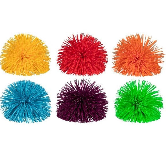 6 kleuren van de pompom bal, sensoriek en motoriek bal, elastiekjes bal