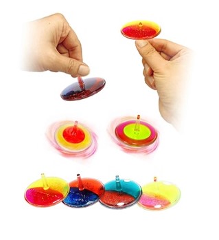 handen met lava tol, Magic Liquid Spinner, tol met olie effect,fijne motoriek speelgoed