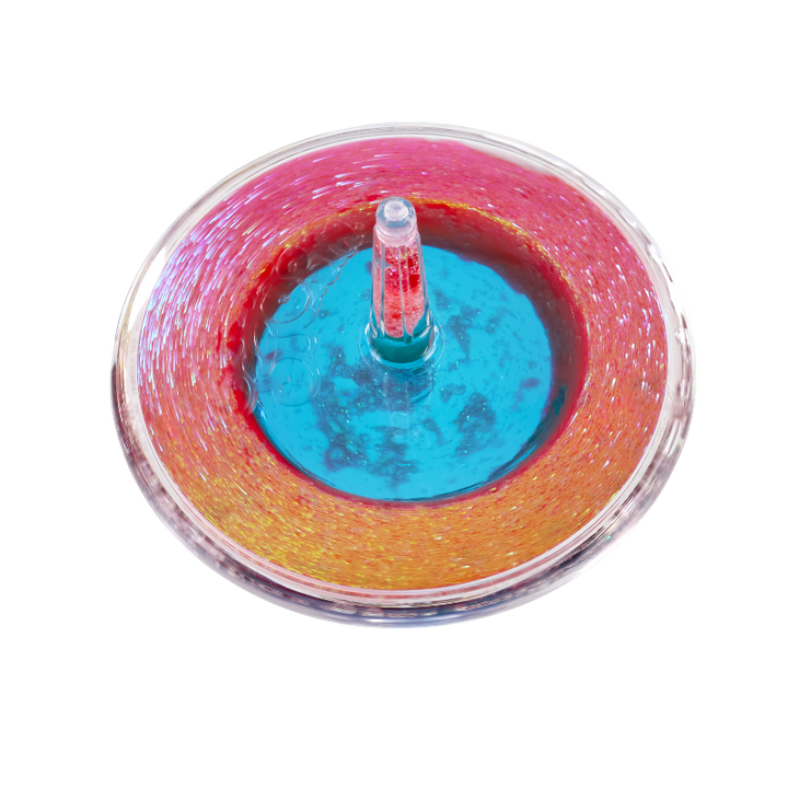 magic spinner lava tol, spinnende tol effect van rood en blauw, motoriekspeelgoed