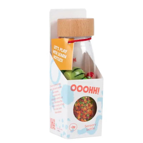 verpackung petit boum sensorische flasche mit obst, sensorik material