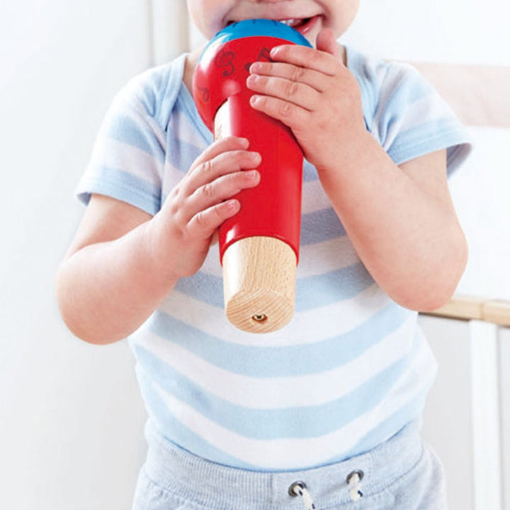 hape Mighty echo microfoon kinder logopedie materiaal, kind aan het zingen