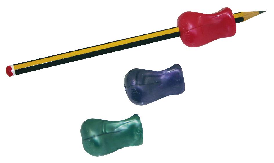 Gripper zacht, Potloodgrip om een potlood voor een juiste pengreep met drie vingers, kleur rood, blauw en groen, een op potlood