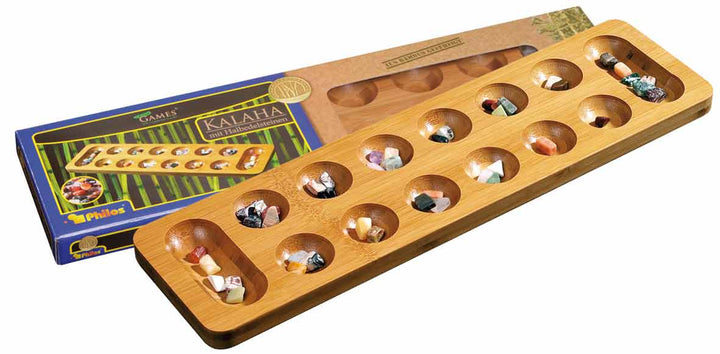 Philos Kalaha edelstenen, bamboe spel met kleine edelstenen, fijne motoriek strategie spel
