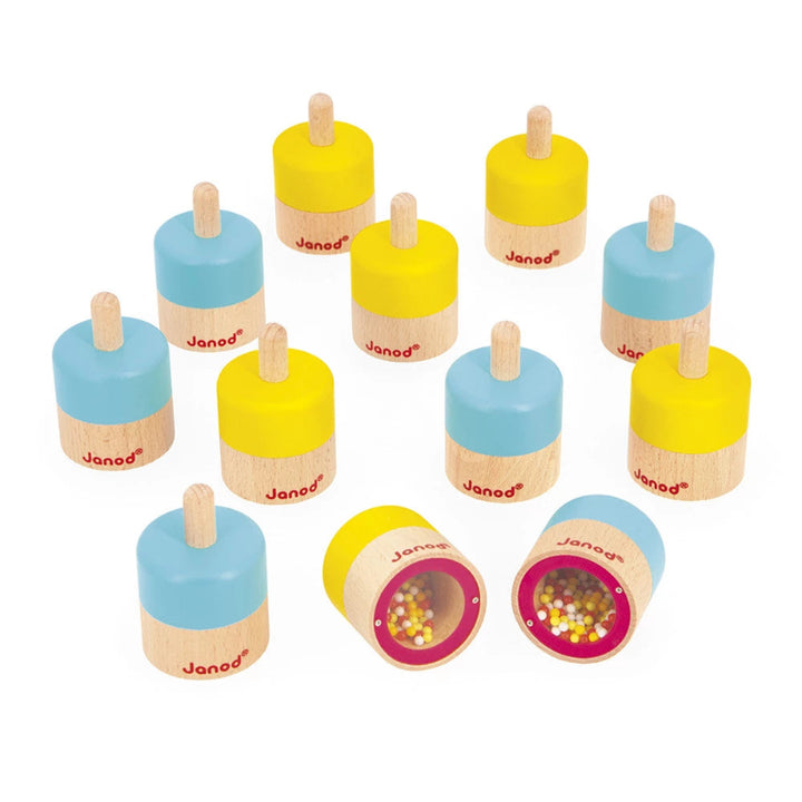 Janod Sensory Game Sound Memo houten geluidsmemory met gele en blauwe blokjes