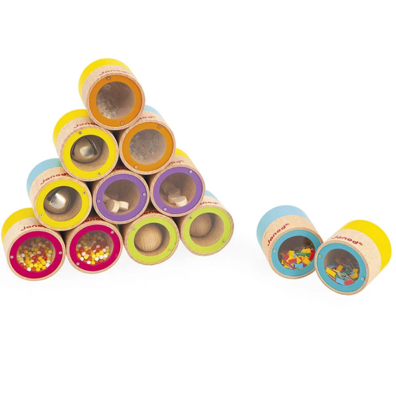 onderkanten van het memo geluids memo spel sensory game - sound memo J05309 van janod, inhoud zichtbaar, sensoriek spel