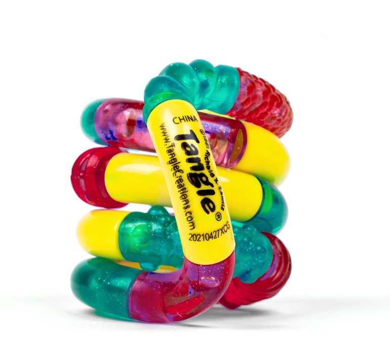 tangle structuur, geel roze blauw, fidget, volwassenen fidget