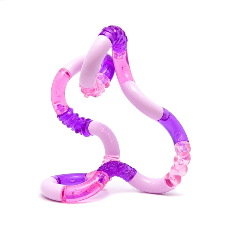 tangle crazy met structuur in roze en paars tinten, opgedraaid en op witte achtergrond, sensoriek prikkelverwerings materiaal, si